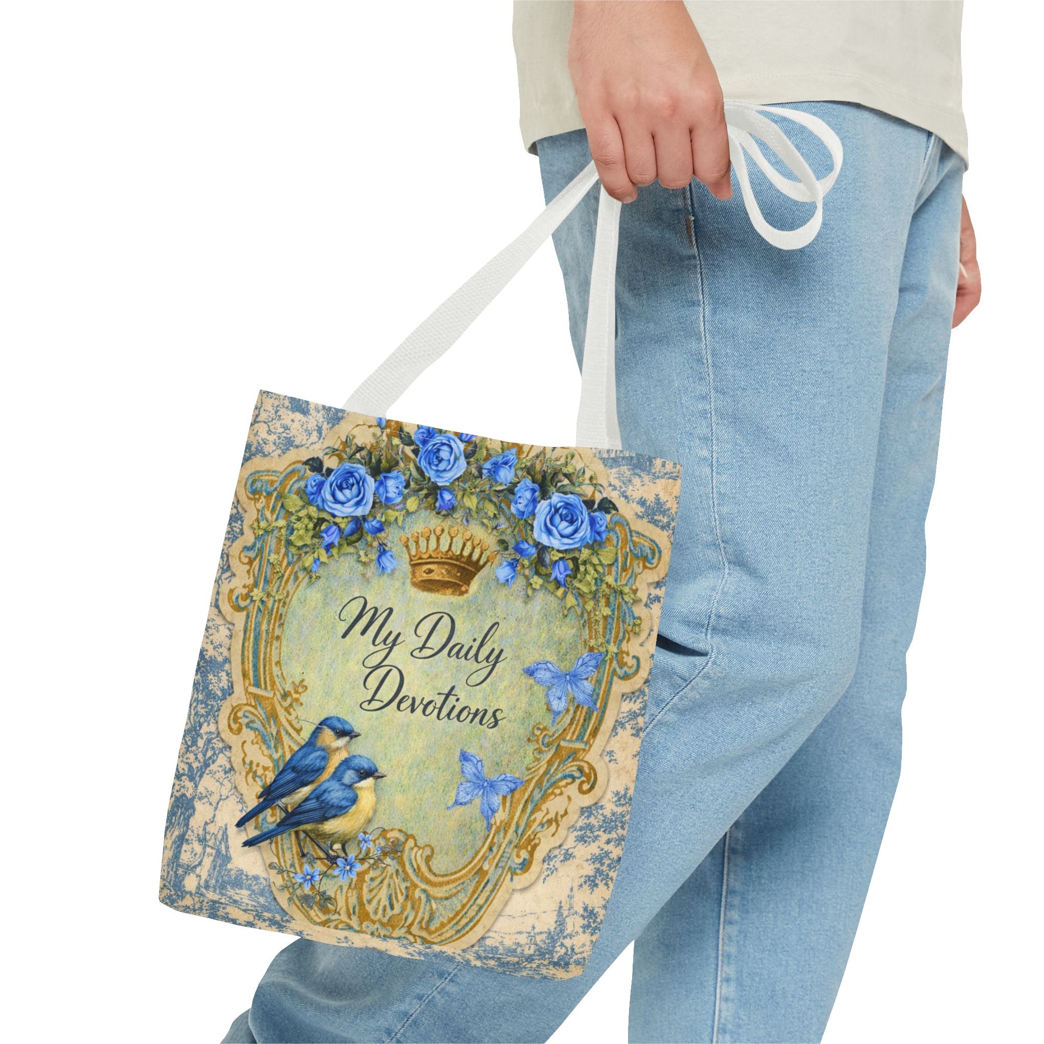 Daily Devotions Tote Bag | Bluebird Toile Bible Study Accessory | Christian Shoulder Bag