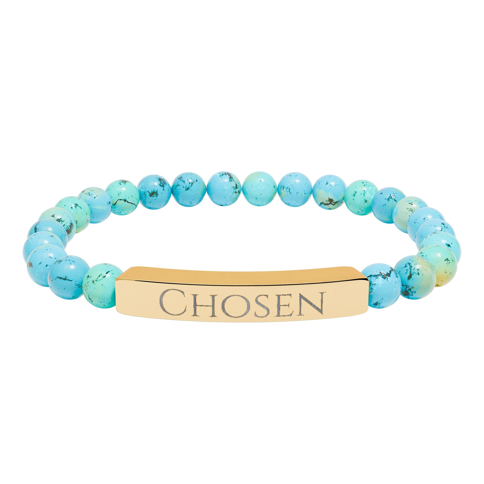 Chosen Engraved Stone Stretch Bracelet | Natural Beaded Bar Bracelet