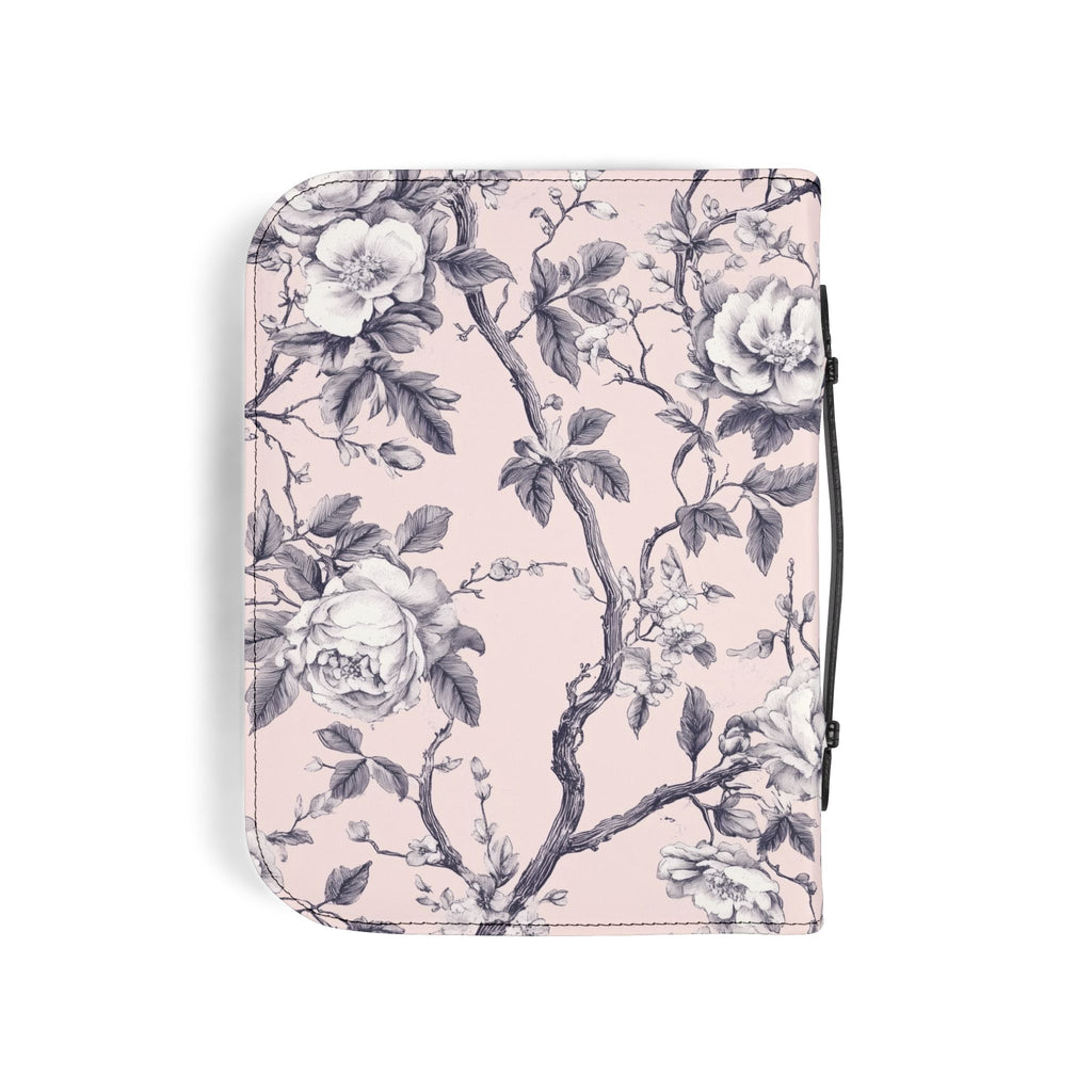 Pink White Botanical Toile Bible Cover | Floral Design | Christian Gift | Vegan Bible Case with Handle & Zipper | Bible Study Accessory