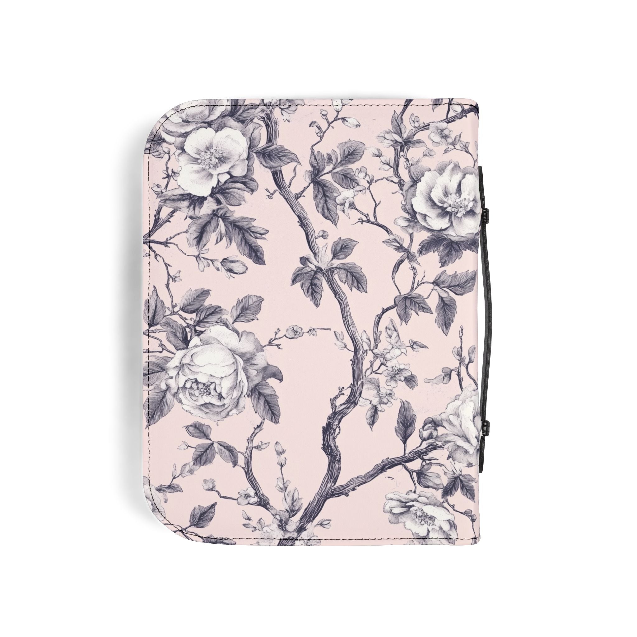 Pink White Botanical Toile Bible Cover | Floral Design | Christian Gift | Vegan Bible Case with Handle & Zipper | Bible Study Accessory