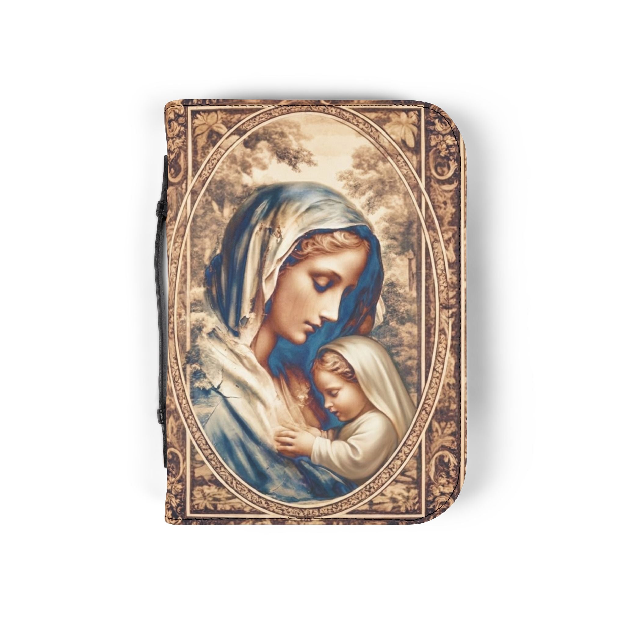 Sepia tone Madonna and Child Bible Cover | Religious Scripture Bible Zippered Case Catholic Gift