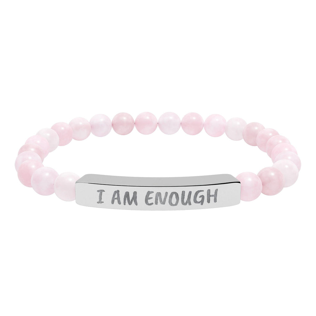 I Am Enough Engraved Bar Bracelet Natural Stone Stretch Bracelet | Affirmation Jewelry Gift For Her