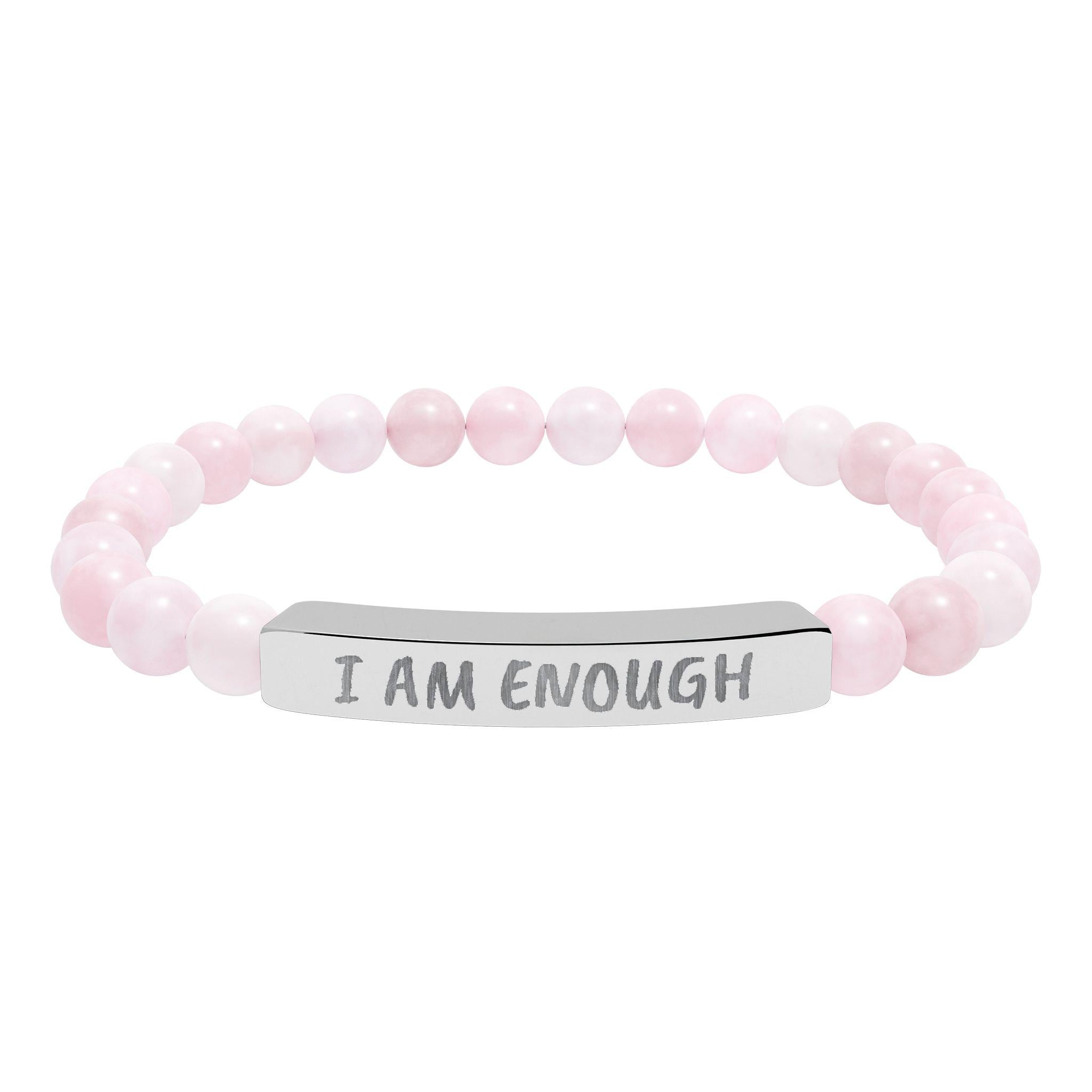 I Am Enough Engraved Bar Bracelet Natural Stone Stretch Bracelet | Affirmation Jewelry Gift For Her