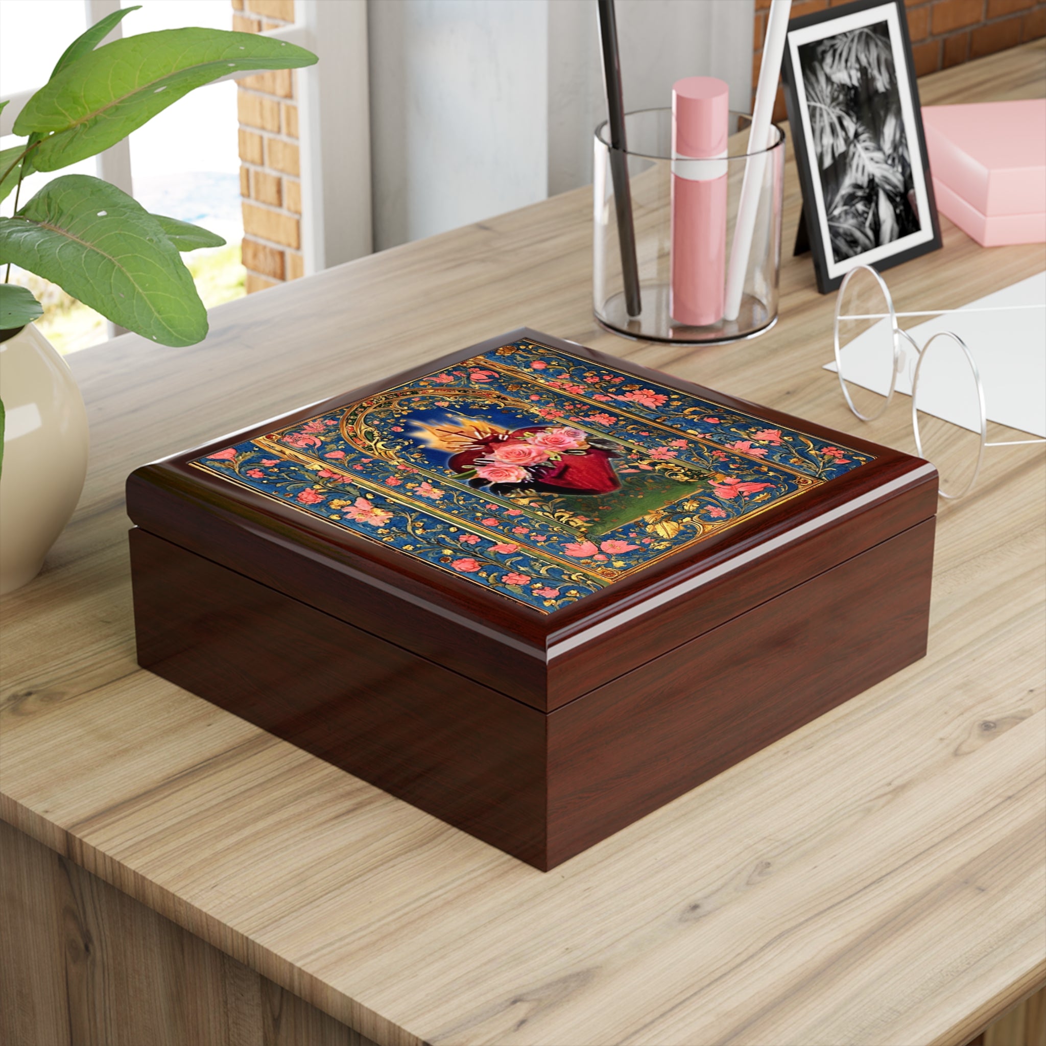Catholic Keepsake Jewelry Box Immaculate Heart of Mary Storage Chest