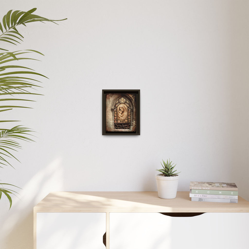 Gothic Window Madonna and Child Stained Glass Print Matte Canvas, Framed