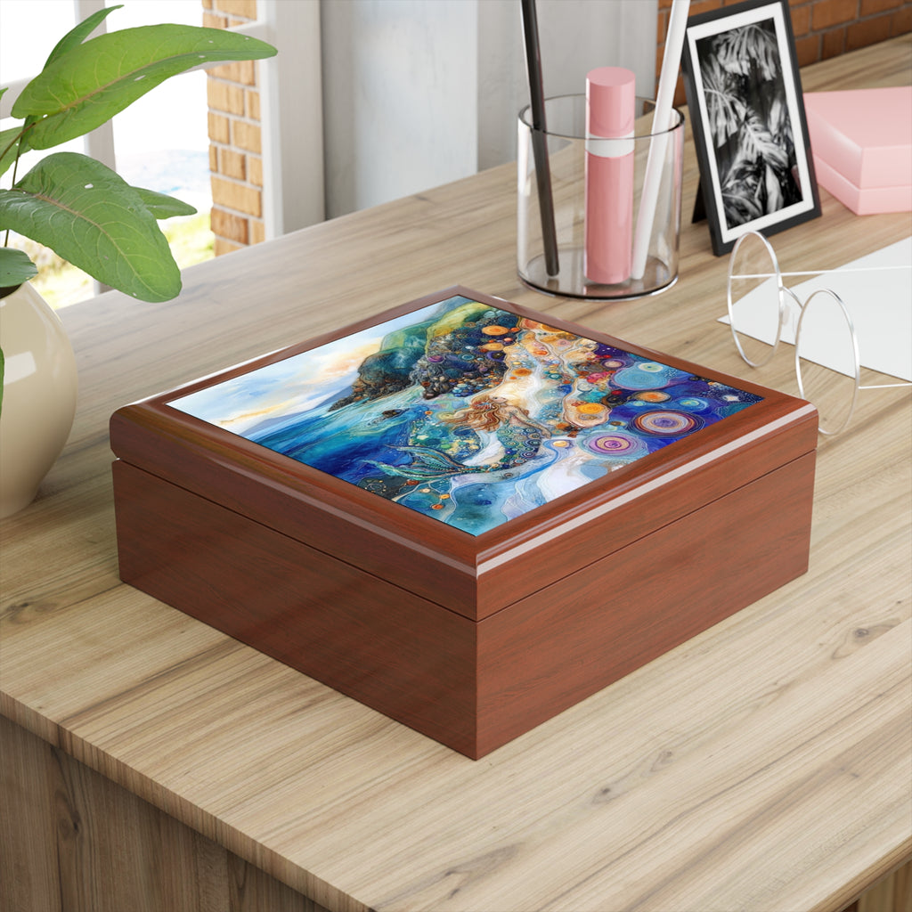 Coastal Mermaid Keepsake Jewelry Box | Felted 3D Coastal Scene