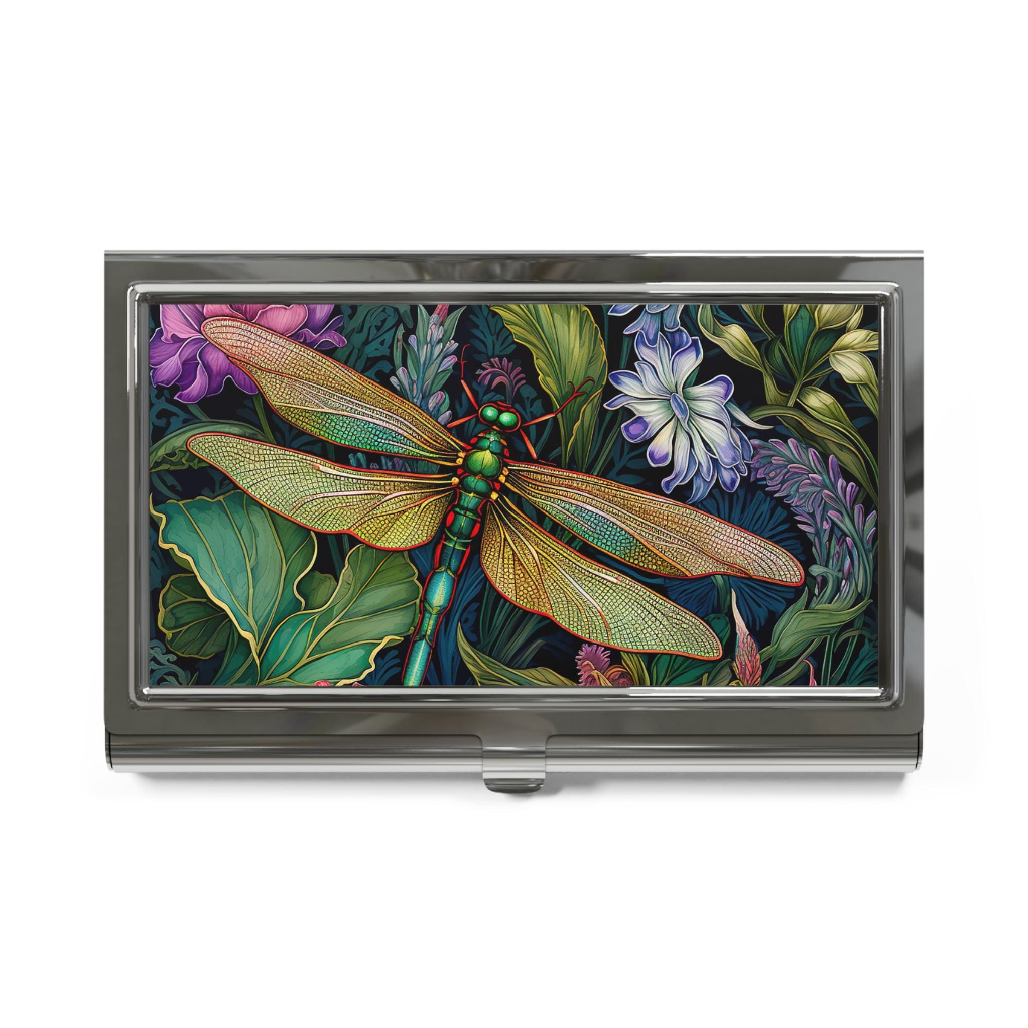 Colorful Dragonfly Business Card Holder: Elegant Desk Accessory | Calling Card Case | Bestseller Gift