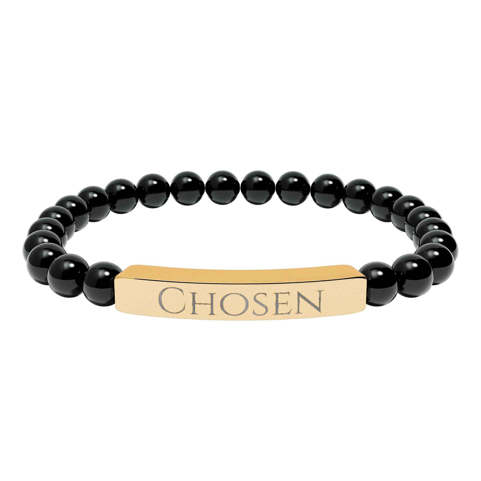 Chosen Engraved Stone Stretch Bracelet | Natural Beaded Bar Bracelet