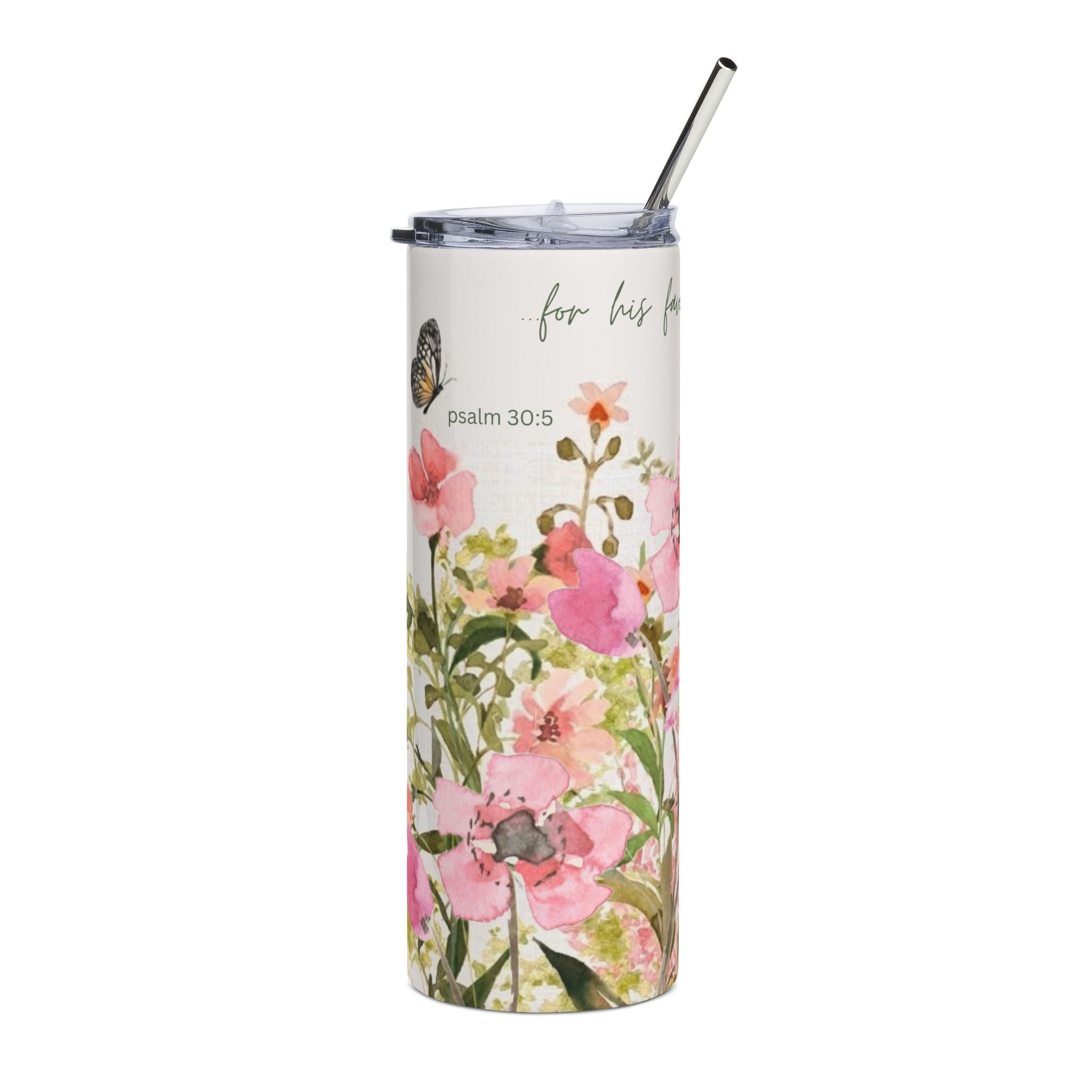 Pink Watercolor Wildflowers Stainless Steel Tumbler | 20oz