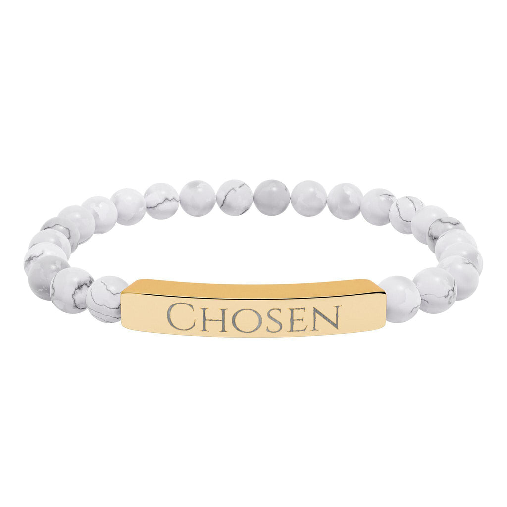 Chosen Engraved Stone Stretch Bracelet | Natural Beaded Bar Bracelet