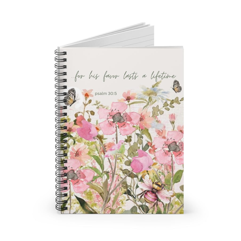 Pink Wildflower Watercolor spiral notebook | Ruled lined journal | Morning Ritual