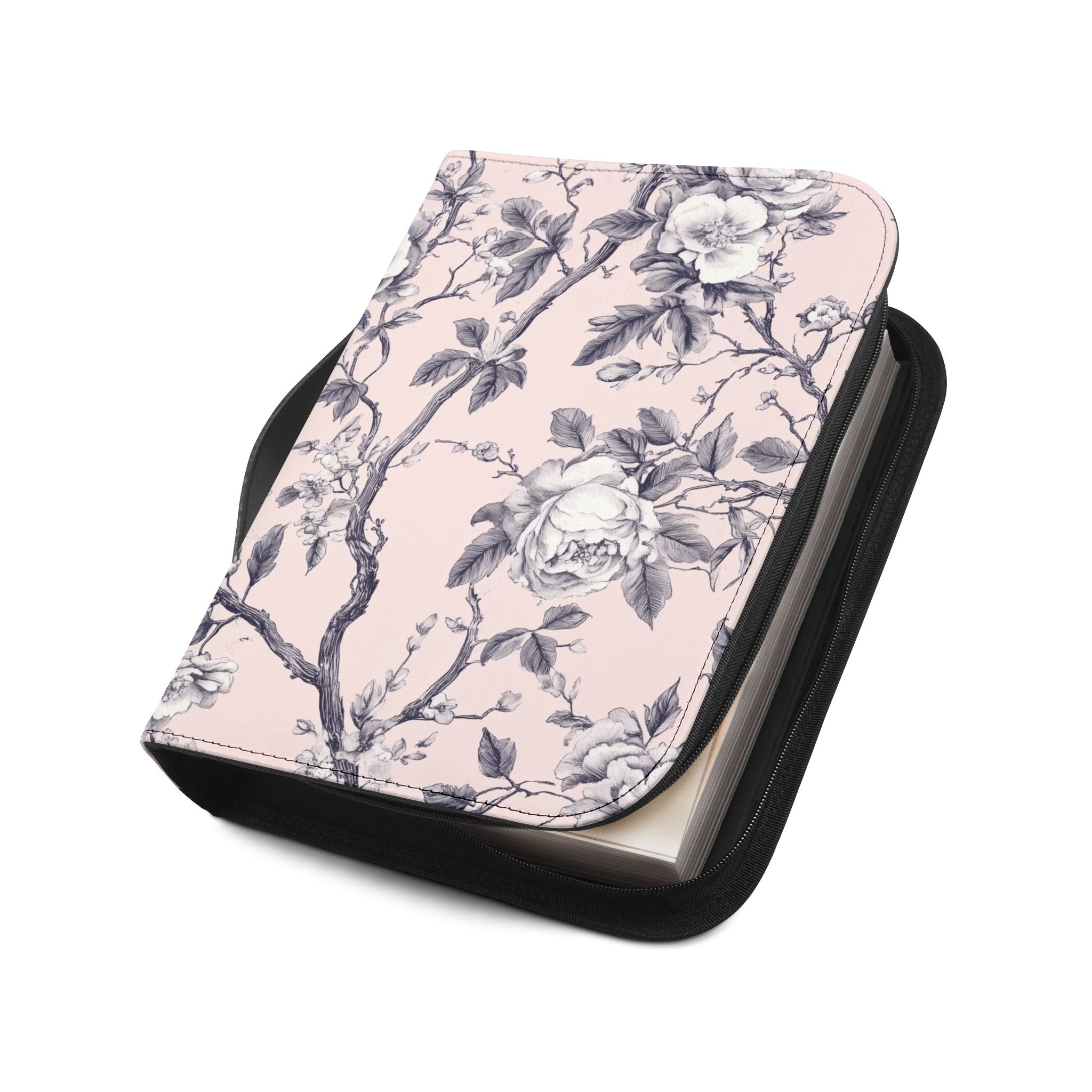 Pink White Botanical Toile Bible Cover | Floral Design | Christian Gift | Vegan Bible Case with Handle & Zipper | Bible Study Accessory
