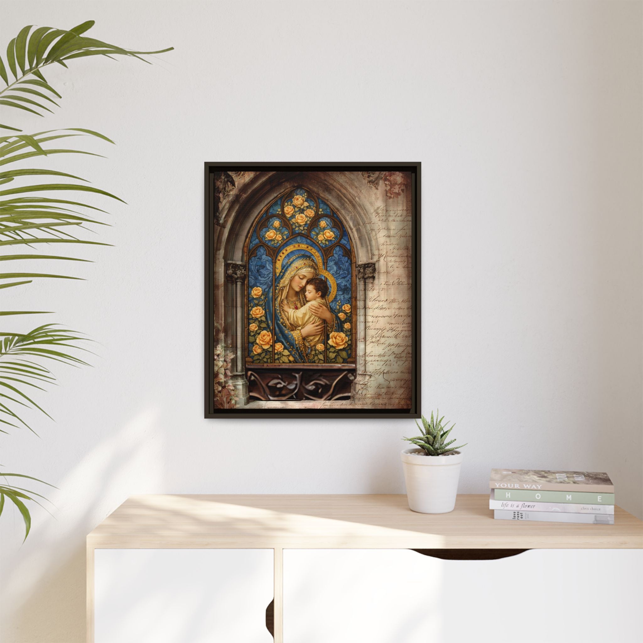 Madonna and Child Stained Glass Print Matte Canvas, Framed