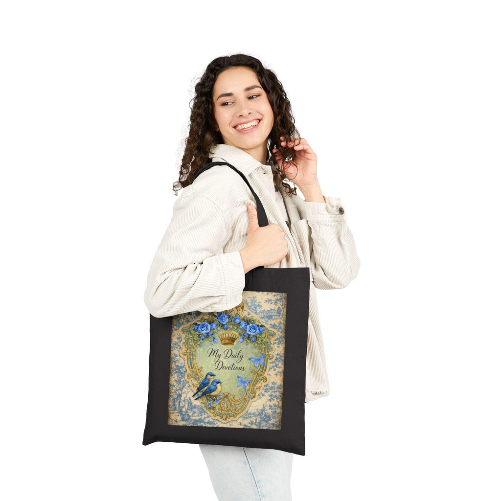 Vintage Blue Roses Heart Shield tote bag | Cotton Canvas Tote