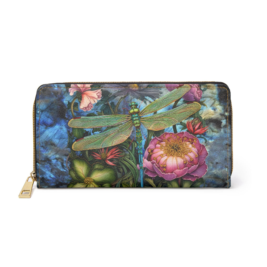 Dragonfly Print Zipper Wallet Clutch | Floral PU Leather Organizer