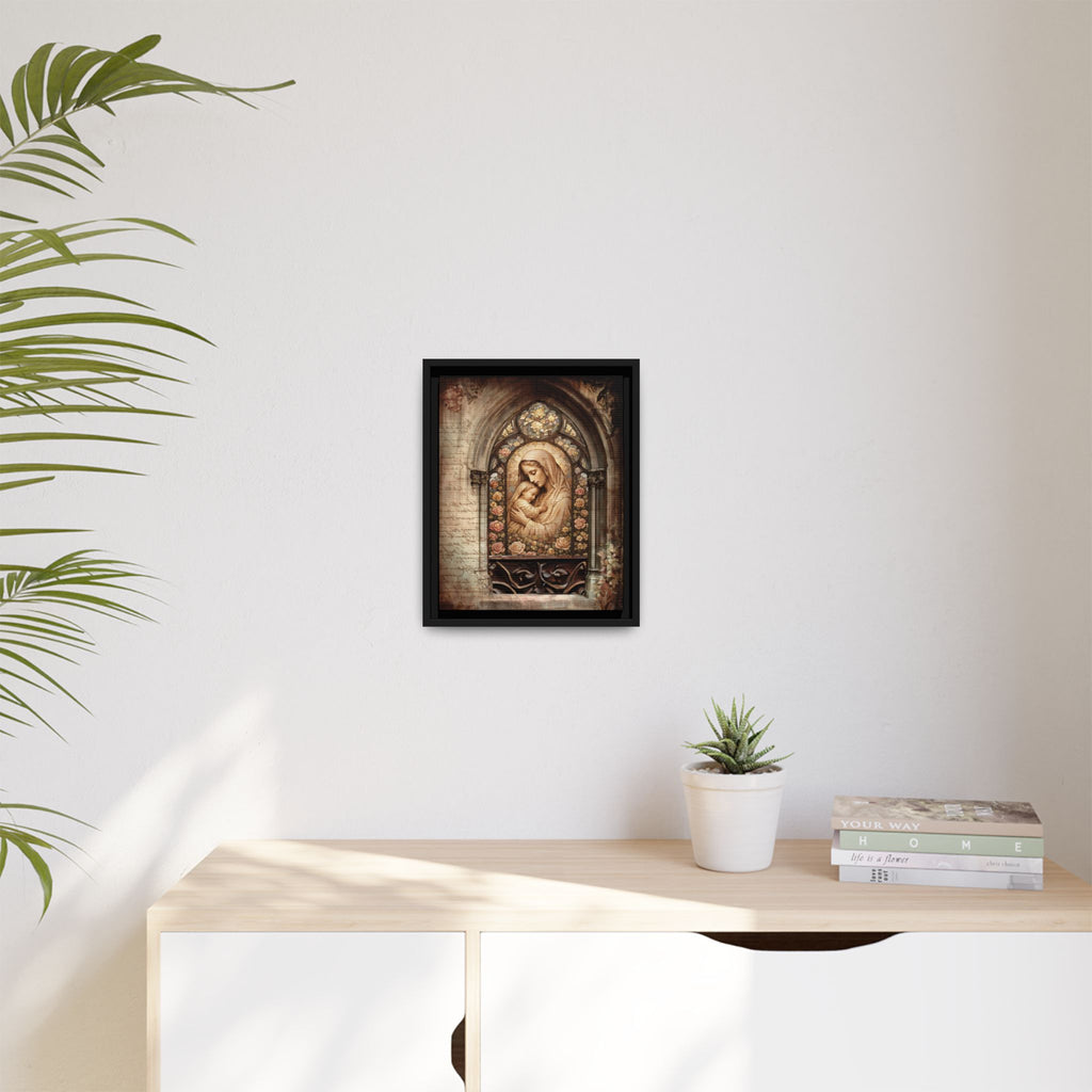 Gothic Window Madonna and Child Stained Glass Print Matte Canvas, Framed
