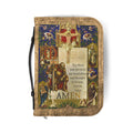 Warrior For Christ Bible Cover Printed Vegan Leather Bible Case Handle, Zipper