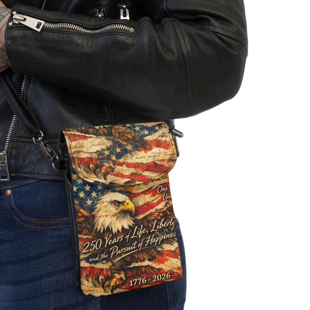 American Anniversary Crossbody Small Cell Phone Wallet, Shoulder Purse, 4th of July Phone Bag