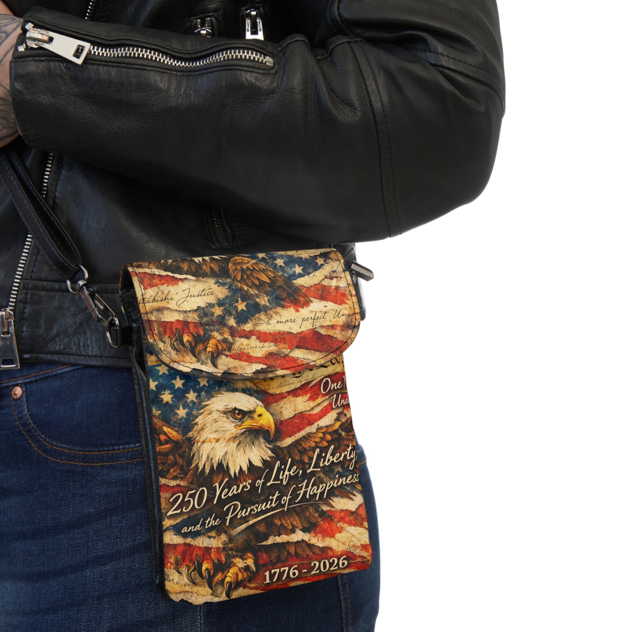 American Anniversary Crossbody Small Cell Phone Wallet, Shoulder Purse, 4th of July Phone Bag