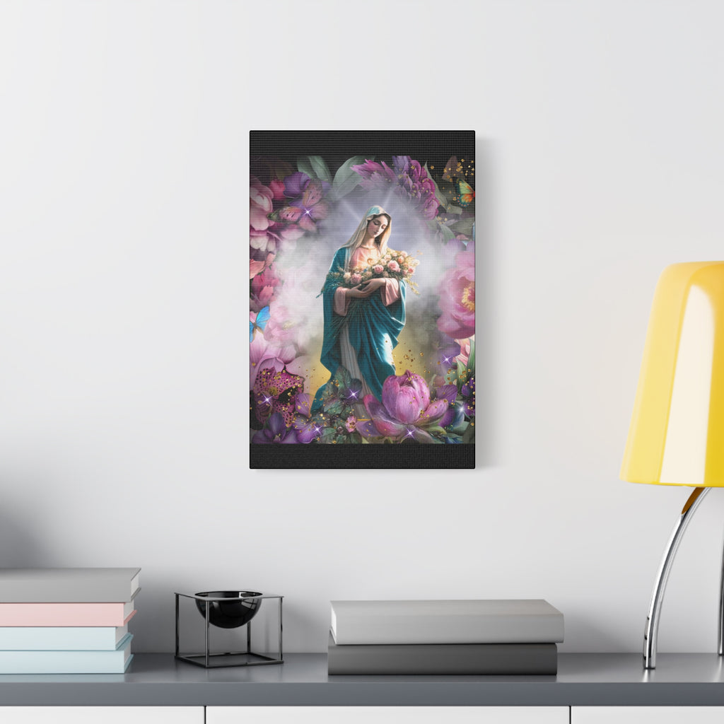 Virgin Mary Floral Portrait Canvas