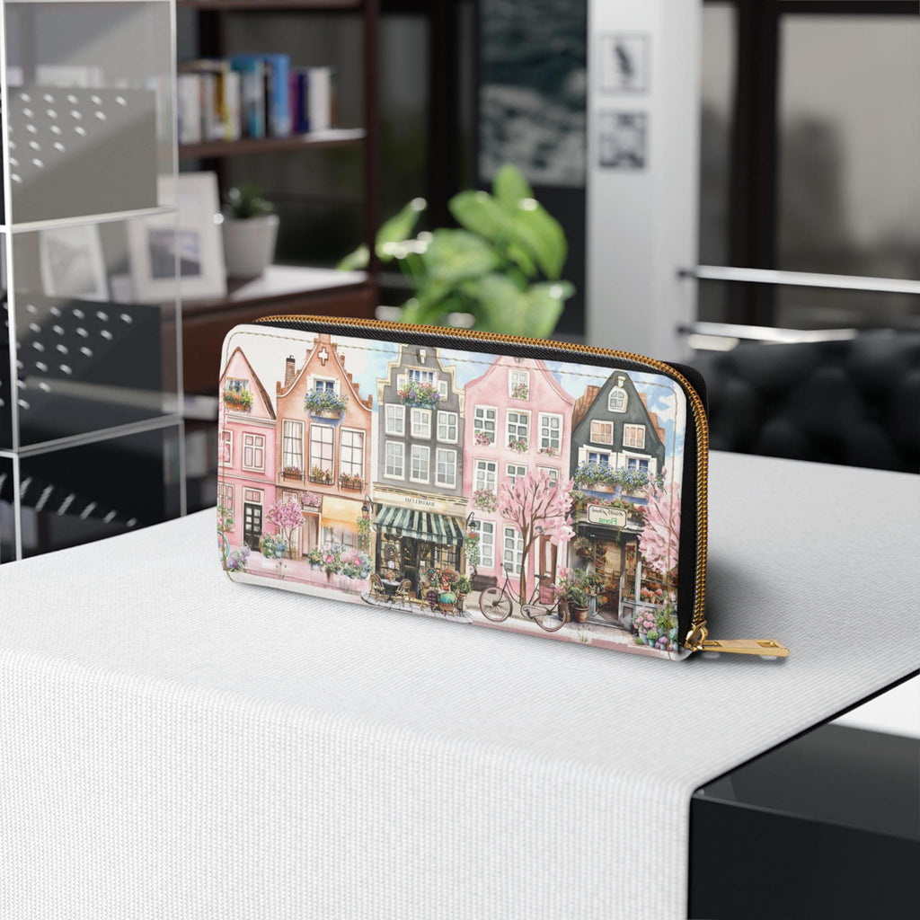 Row House Village Zipper Wallet Trendy Parisian sidewalk Clutch