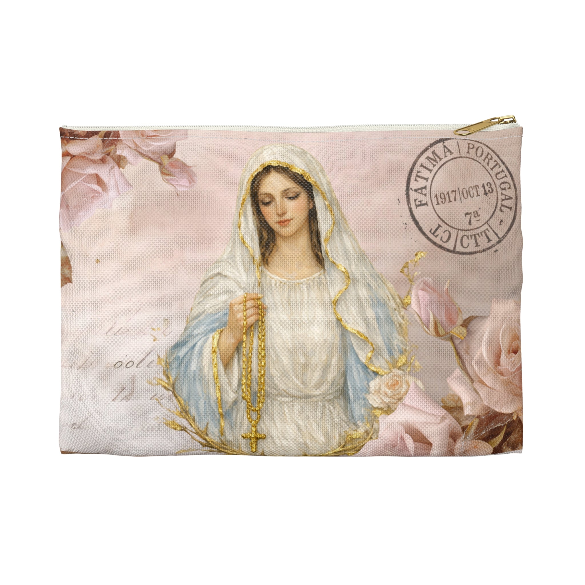 Our Lady of Fatima Accessory Pouch | Rosary Vintage Floral Print