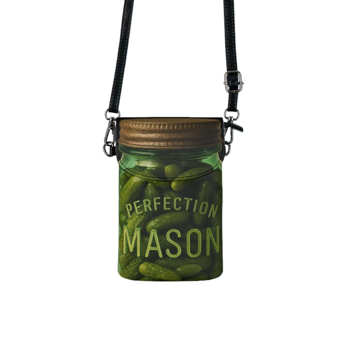 Pickle Jar Crossbody Bag: Novelty Vegan Leather Phone Purse