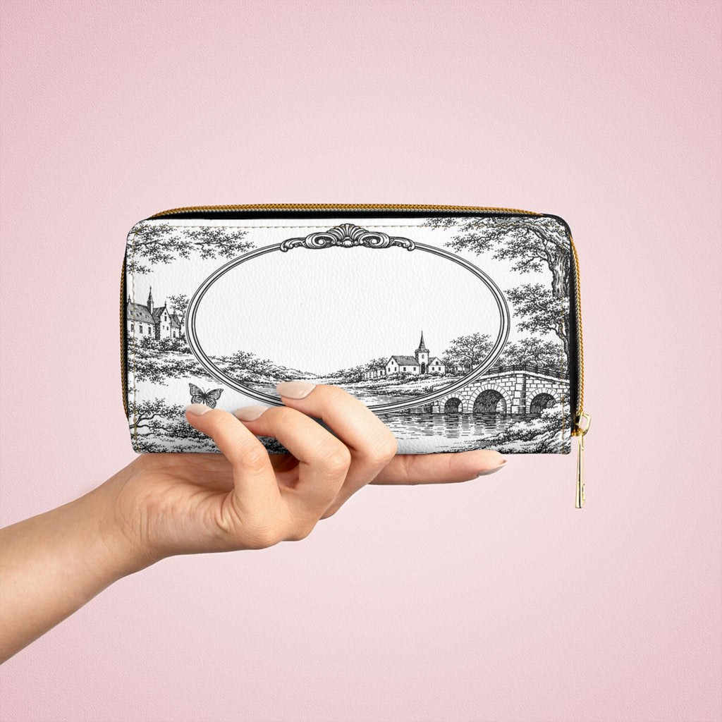 Vintage Black and White Toile Floral Wallet | Zipper Clutch