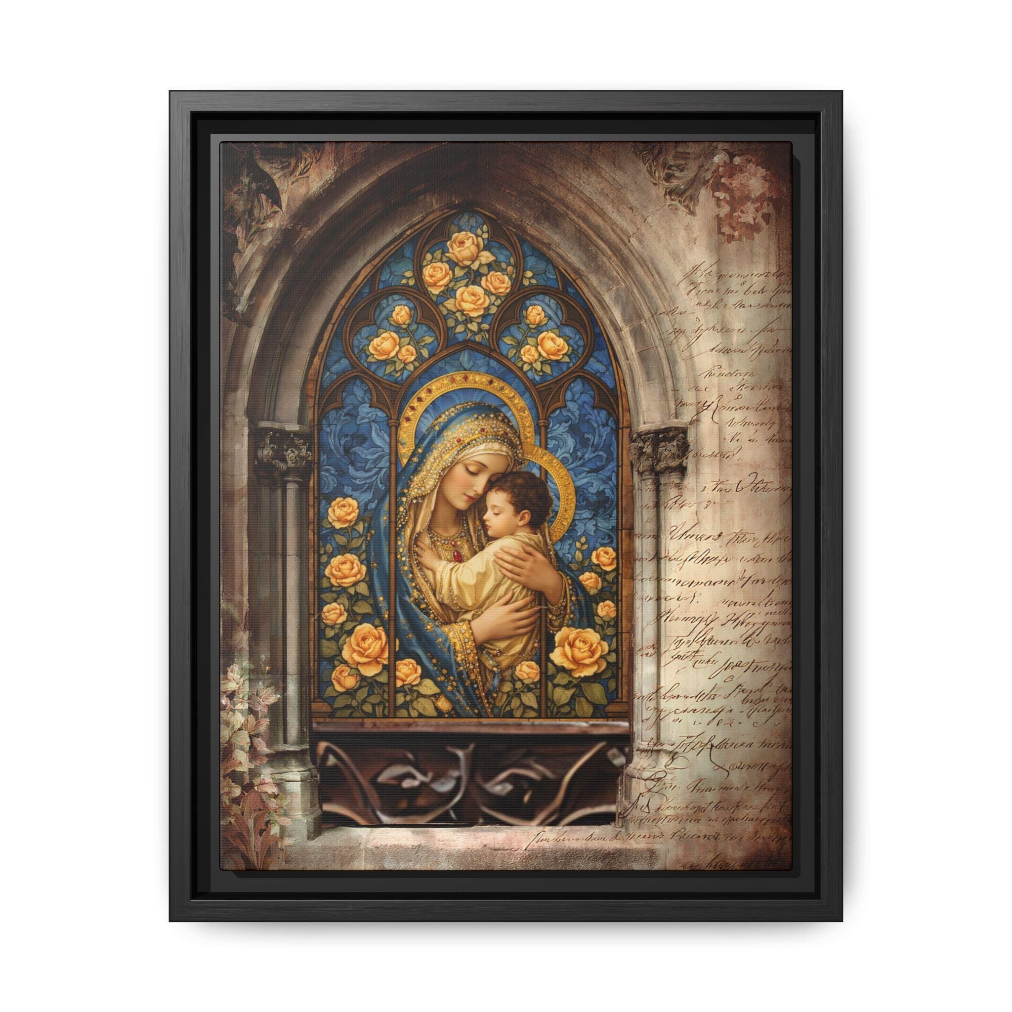 Madonna and Child Stained Glass Print Matte Canvas, Framed