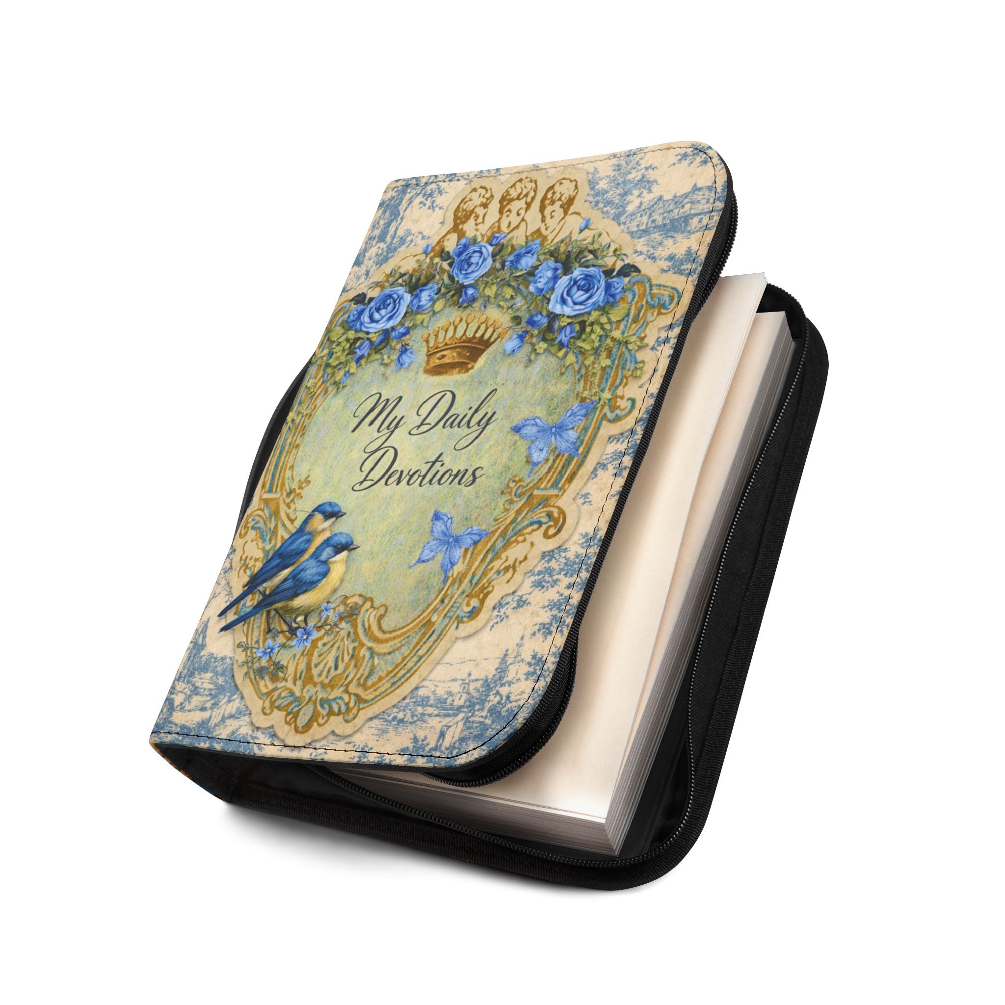 Daily Devotions Toile Bible Cover | Zippered Missal Cover with Handle