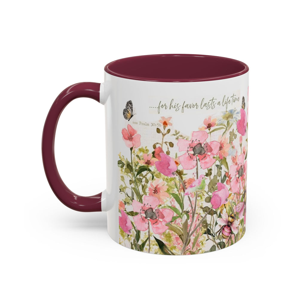 Pink Watercolor Wildflowers Mug | Butterfly Accent Scripture Coffee Cup Gift for Her