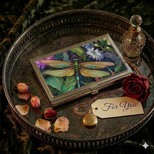 Colorful Dragonfly Business Card Holder: Elegant Desk Accessory | Calling Card Case | Bestseller Gift