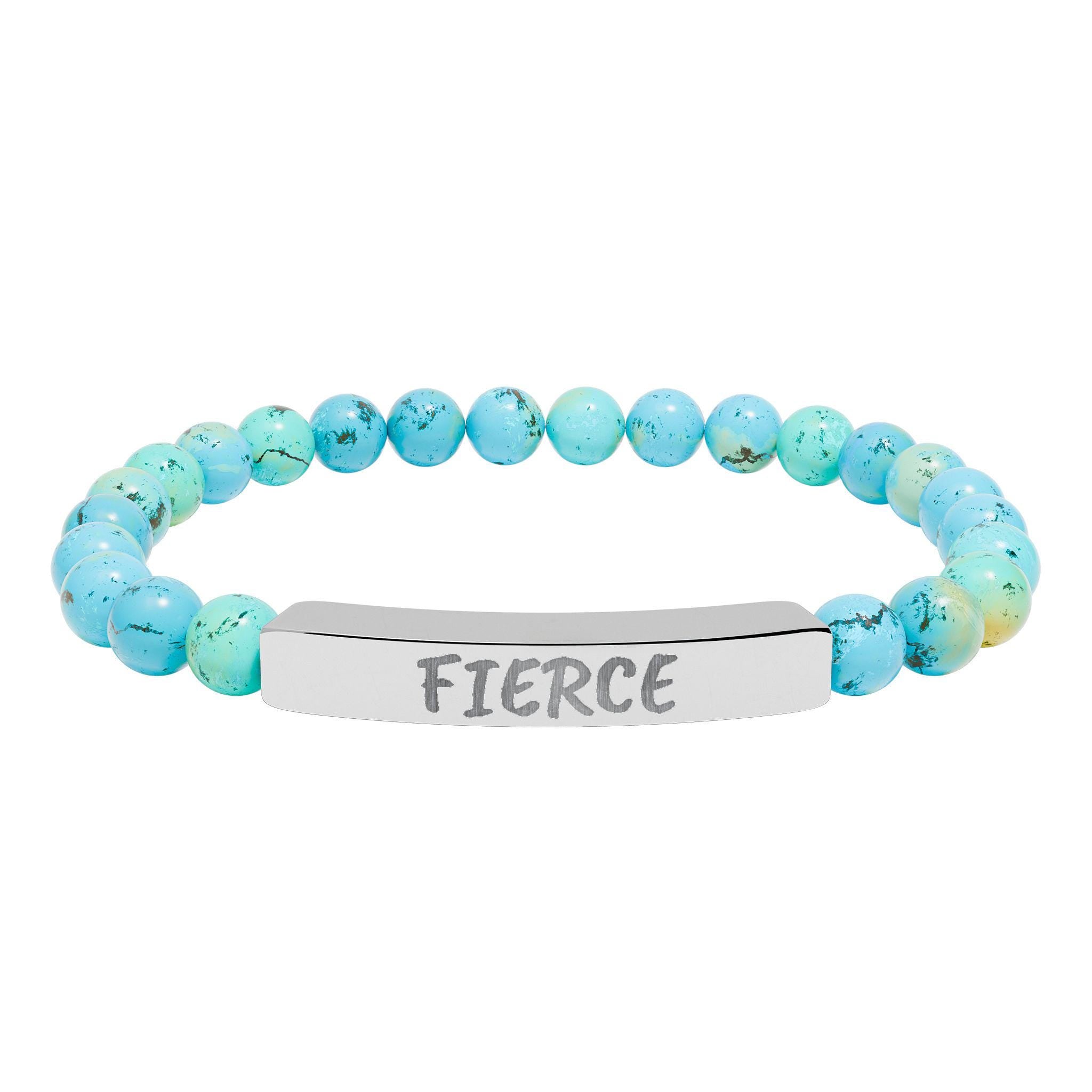 FIERCE Natural Stone Stretch Bar Bracelet | Engraved Christian Bracelet