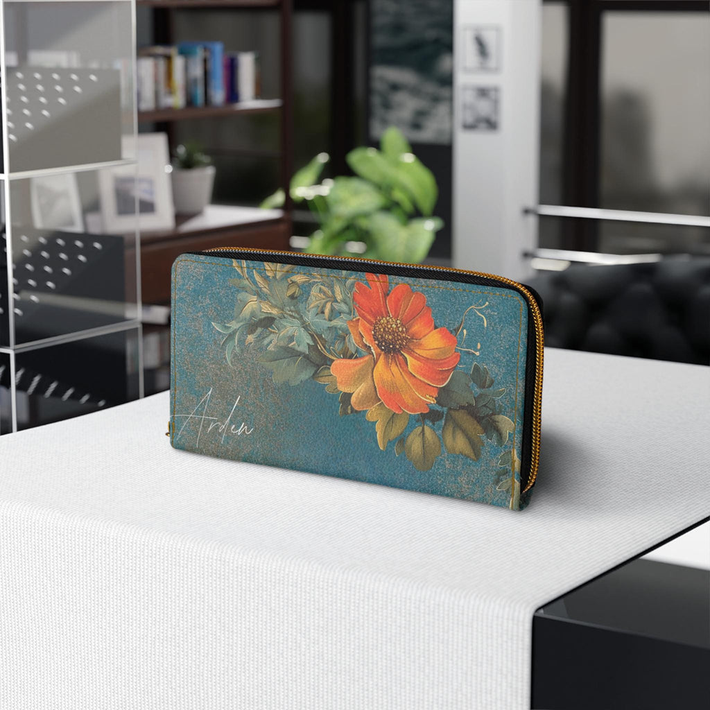 Orange Floral Wallet • Botanical Pattern Zipper Clutch • PCS Garden Accessory