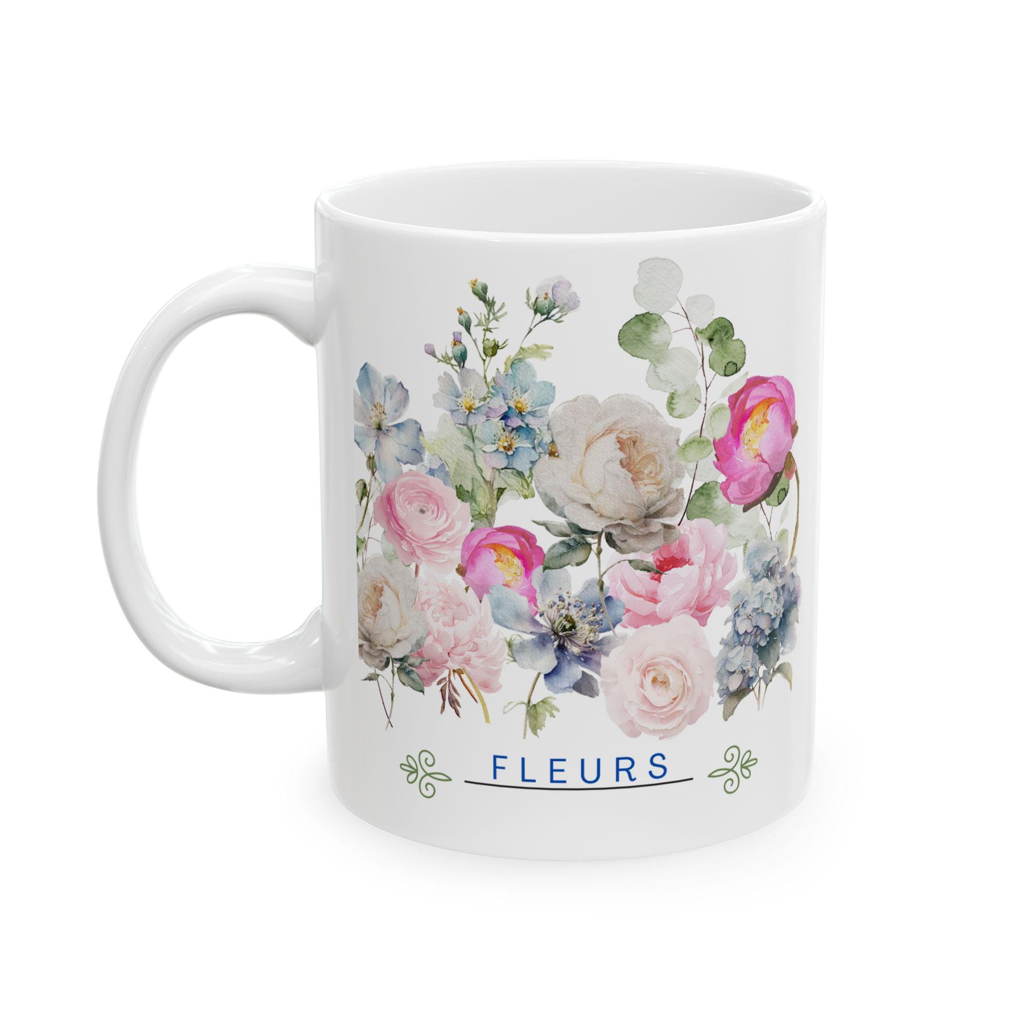 French Ceramic Mug French coffee Cup Elegant Flower Design Coffee Cup for Tea Lovers, Great Gift for Birthdays, Weddings, and Anniversaries