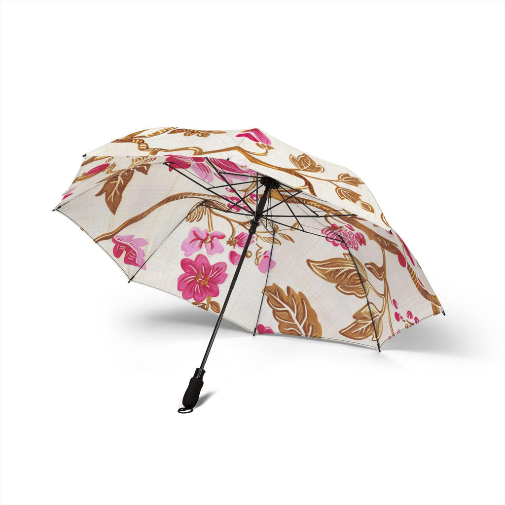 Magenta 48" Floral Chinoiserie Umbrella Large, Windproof Travel Umbrella Vintage Botanical Rain Parasol Lightweight Folding Rain Accessory
