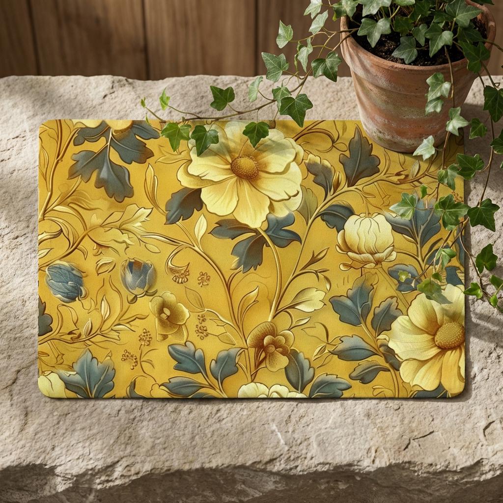 William Morris Golden Botanical Pattern Dish Mat | Microfiber Kitchen Mat