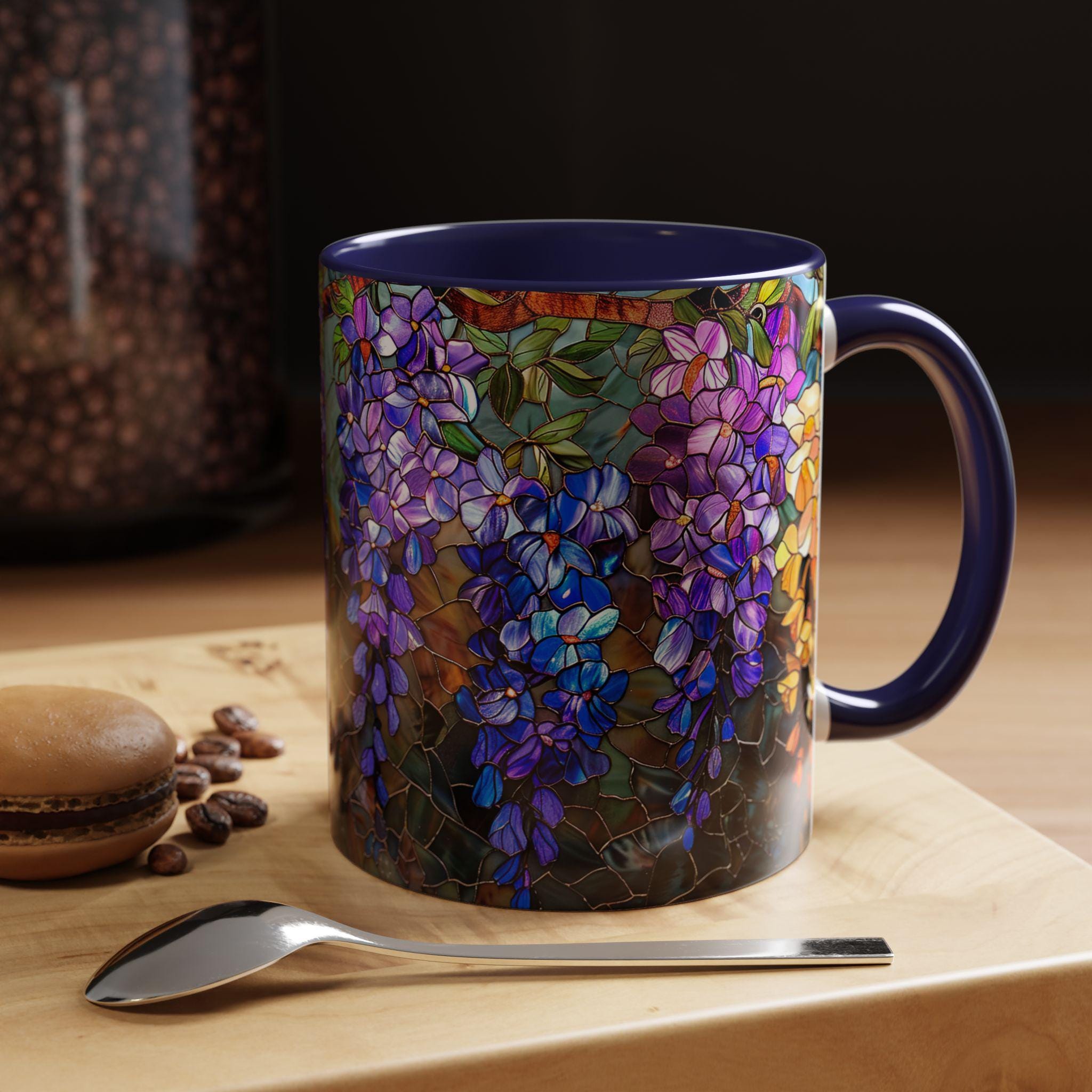Wisteria Floral Stained Glass Mug | Accent Coffee Mug | House Warming Gift