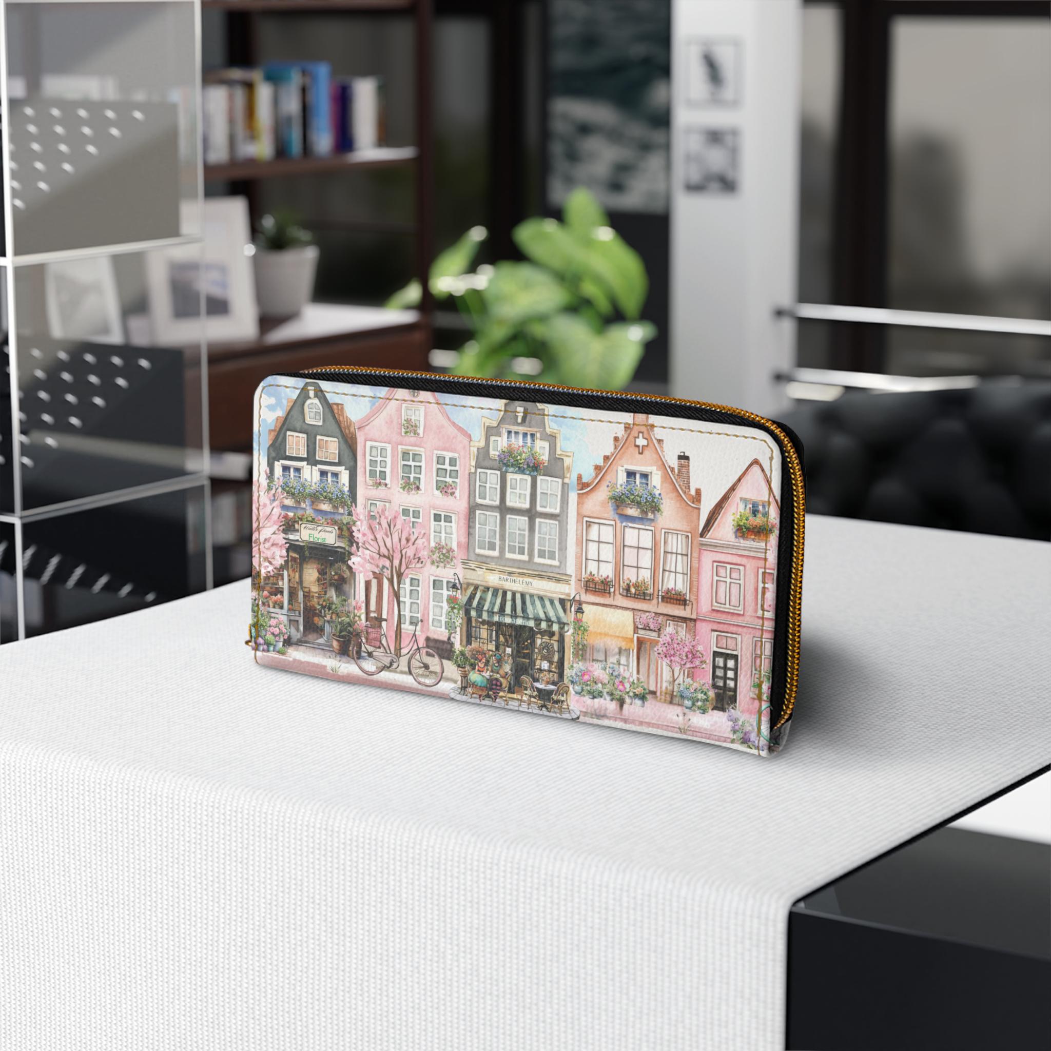 Row House Village Zipper Wallet Trendy Parisian sidewalk Clutch