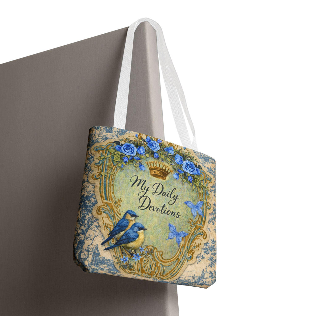 My Daily Devotions Tote Bag | Bluebird Floral Scripture Design Bible Study Accessory