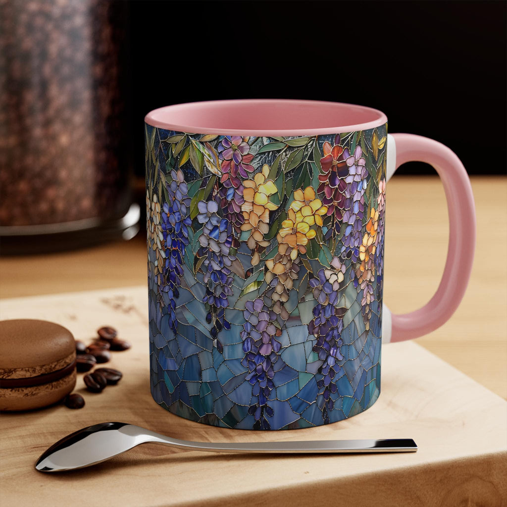 Wisteria Mosaic 11oz Accent Mug | Floral Stained Glass Pattern