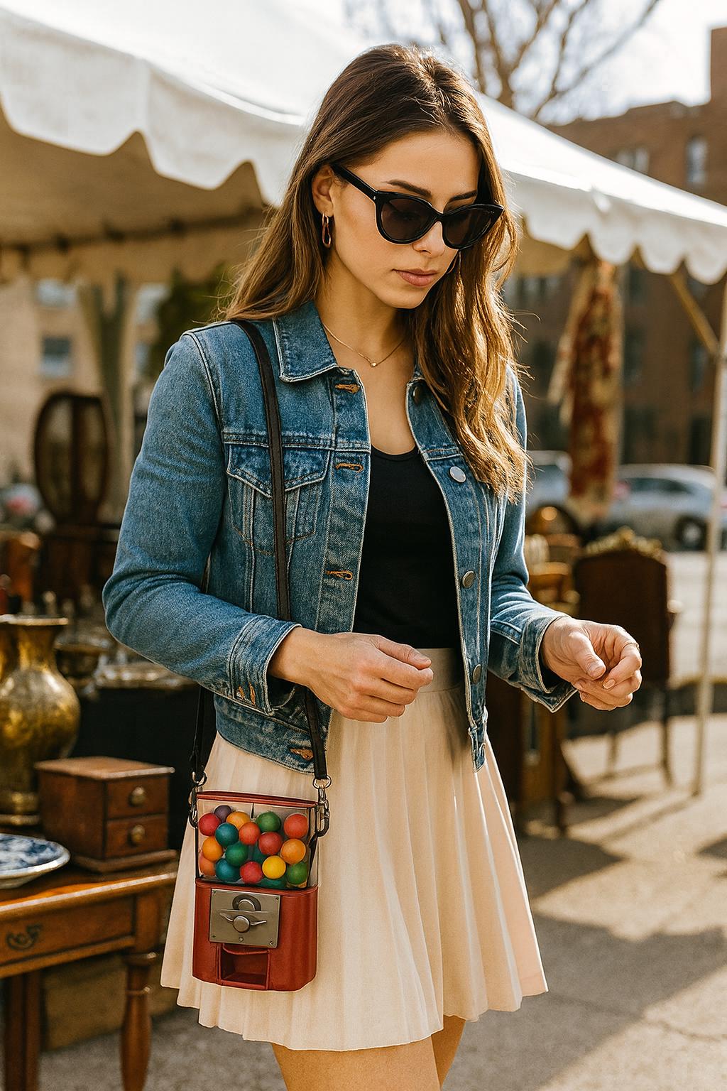 Retro Gumball Machine Crossbody Bag - Red Vegan Leather Novelty Purse for Kitsch Fashion