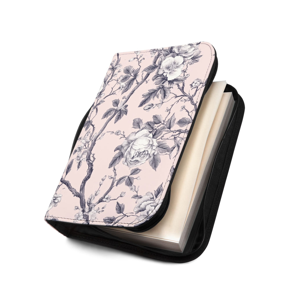 Pink White Botanical Toile Bible Cover | Floral Design | Christian Gift | Vegan Bible Case with Handle & Zipper | Bible Study Accessory
