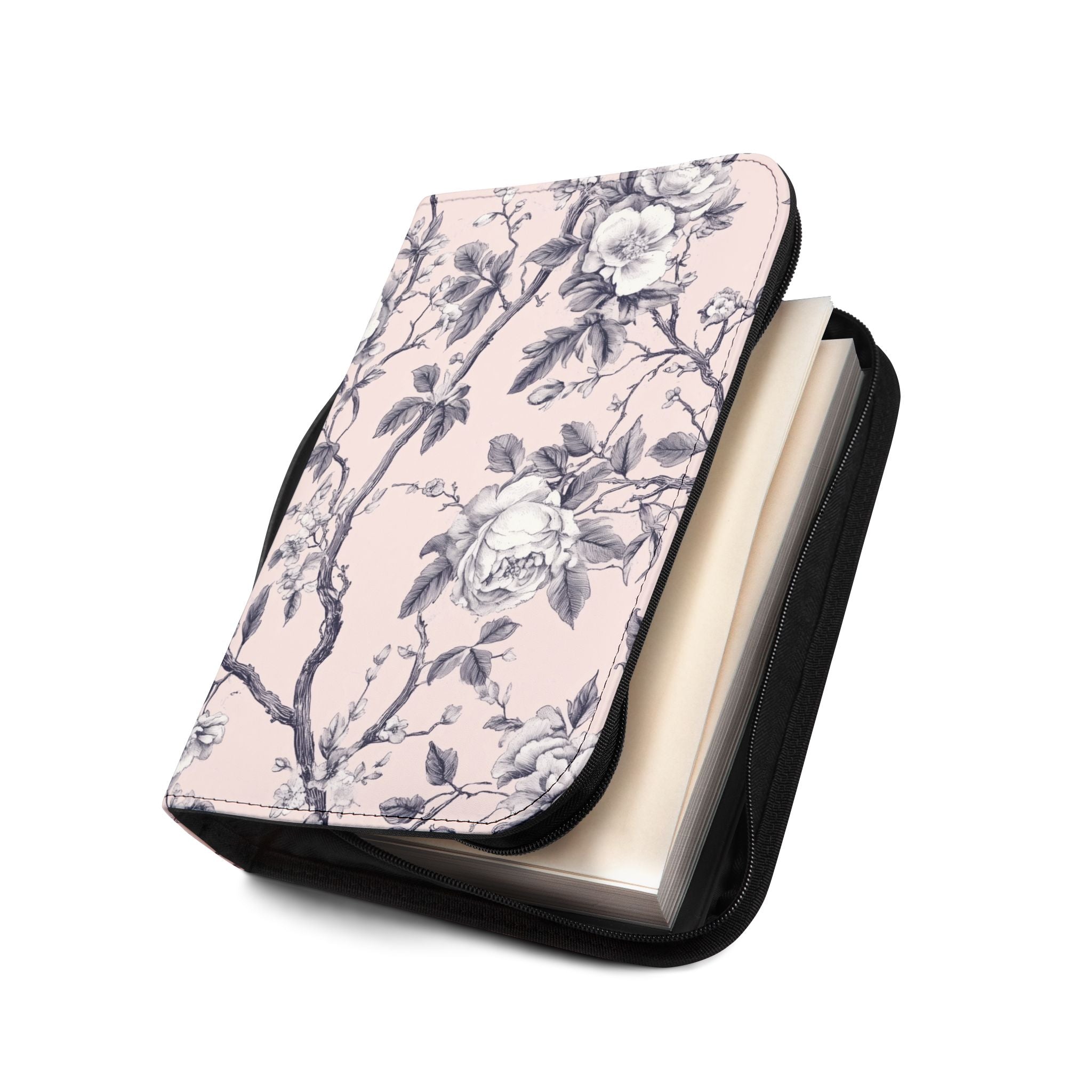 Pink White Botanical Toile Bible Cover | Floral Design | Christian Gift | Vegan Bible Case with Handle & Zipper | Bible Study Accessory