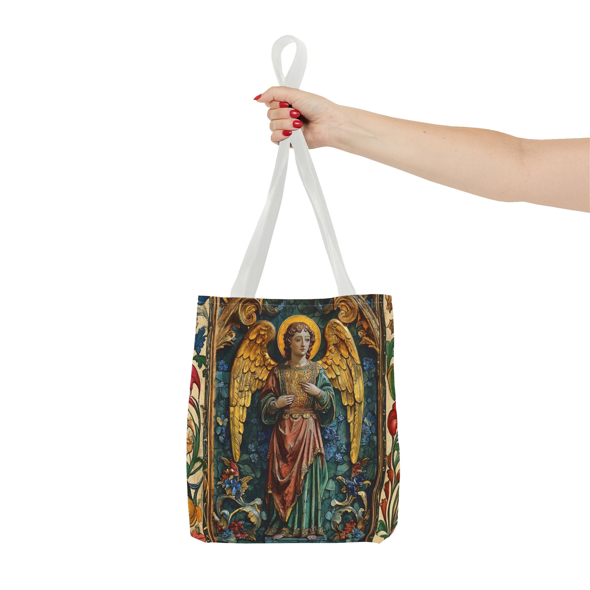 Medieval Manuscript Angel Tote | Ornate Religious Artwork, AOP Shoulder Bag Gift for Catholic