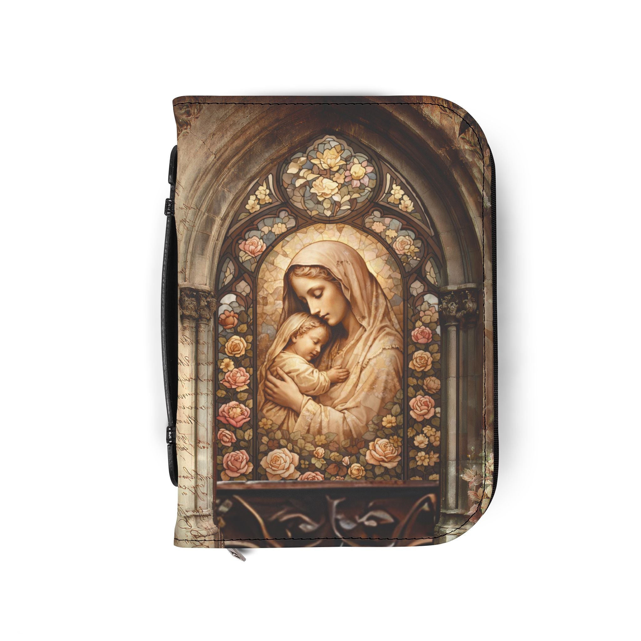 Madonna and Child Stained Glass Bible Cover | Zippered Bible Case