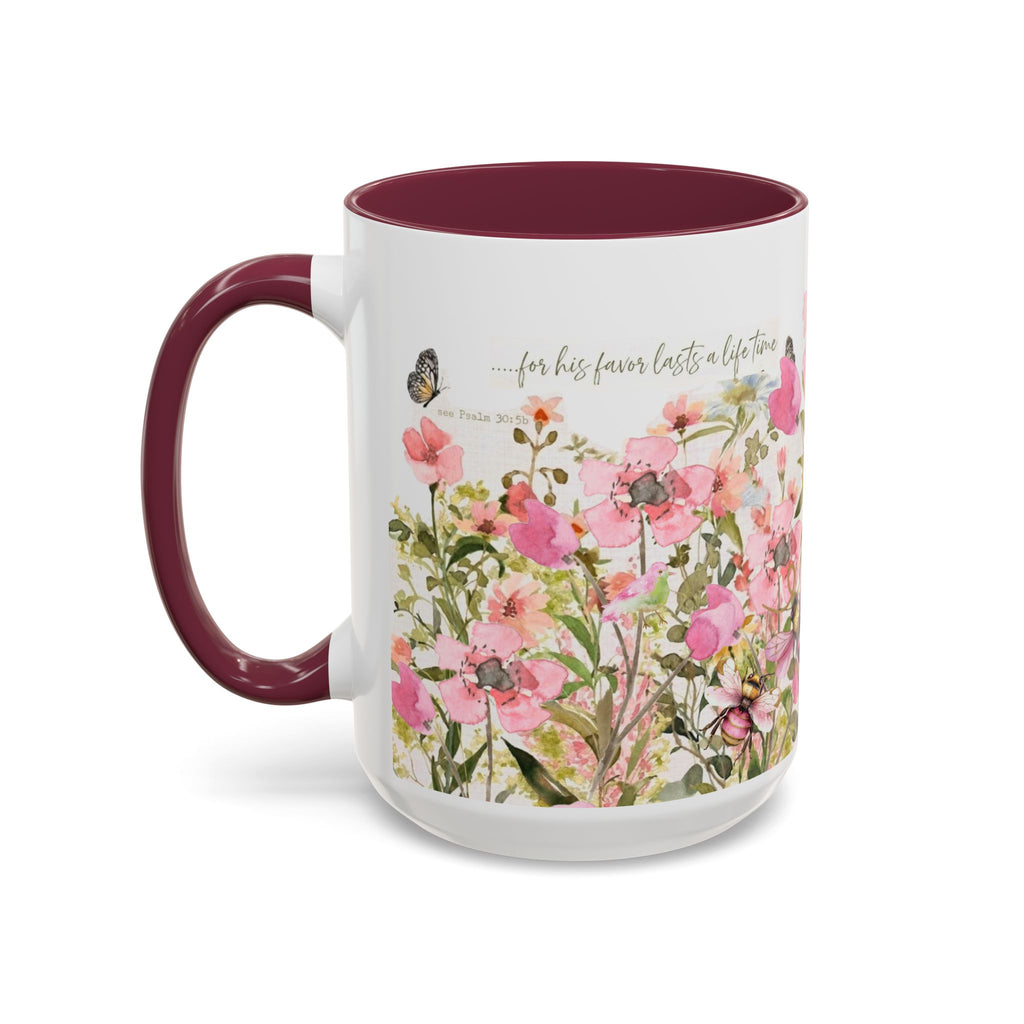 Pink Watercolor Wildflowers Mug | Butterfly Accent Scripture Coffee Cup Gift for Her