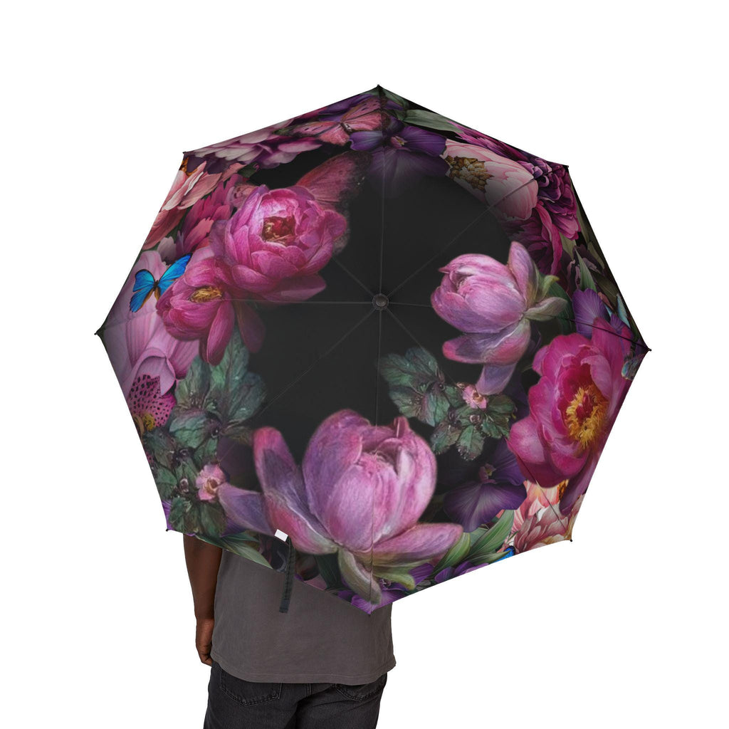 Vintage Pink Peony Floral Umbrella Foldable Umbrella | Romantic Rain Parasol