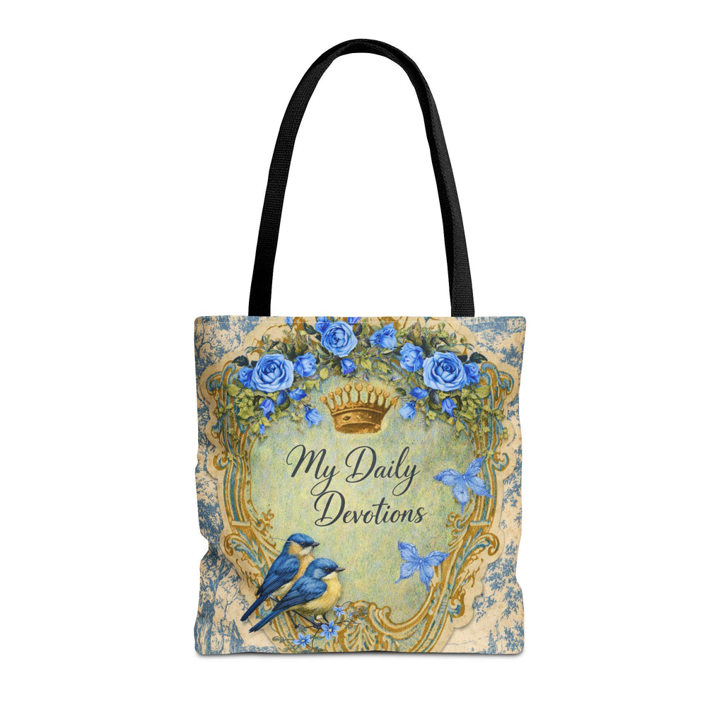 My Daily Devotions Tote Bag | Bluebird Floral Scripture Design Bible Study Accessory