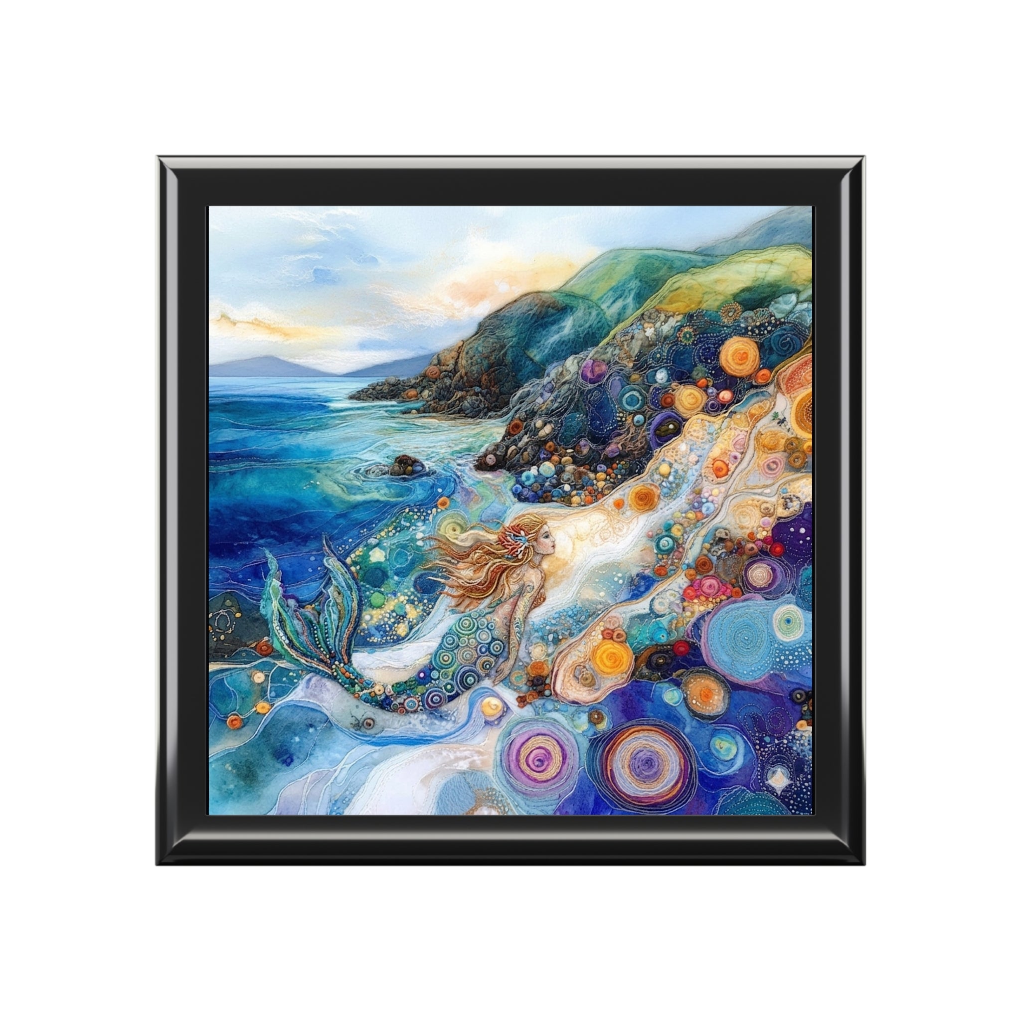 Coastal Mermaid Keepsake Jewelry Box | Felted 3D Coastal Scene